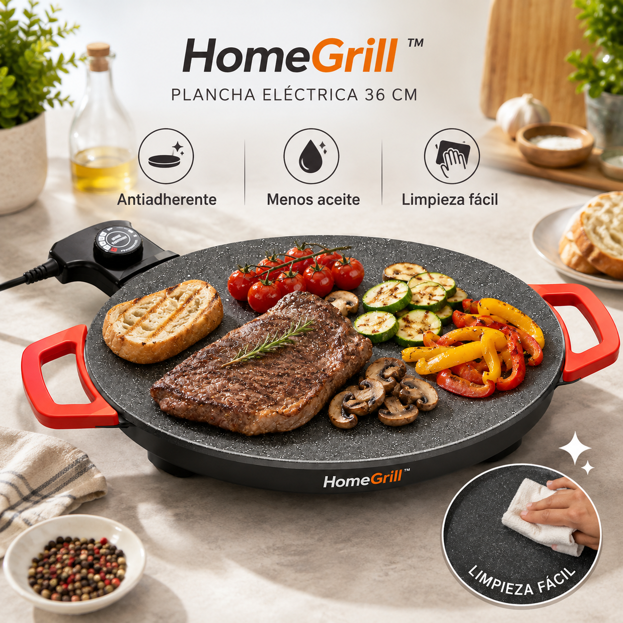 Plancha Electrica Koreana Antiadherente - HomeGrill™