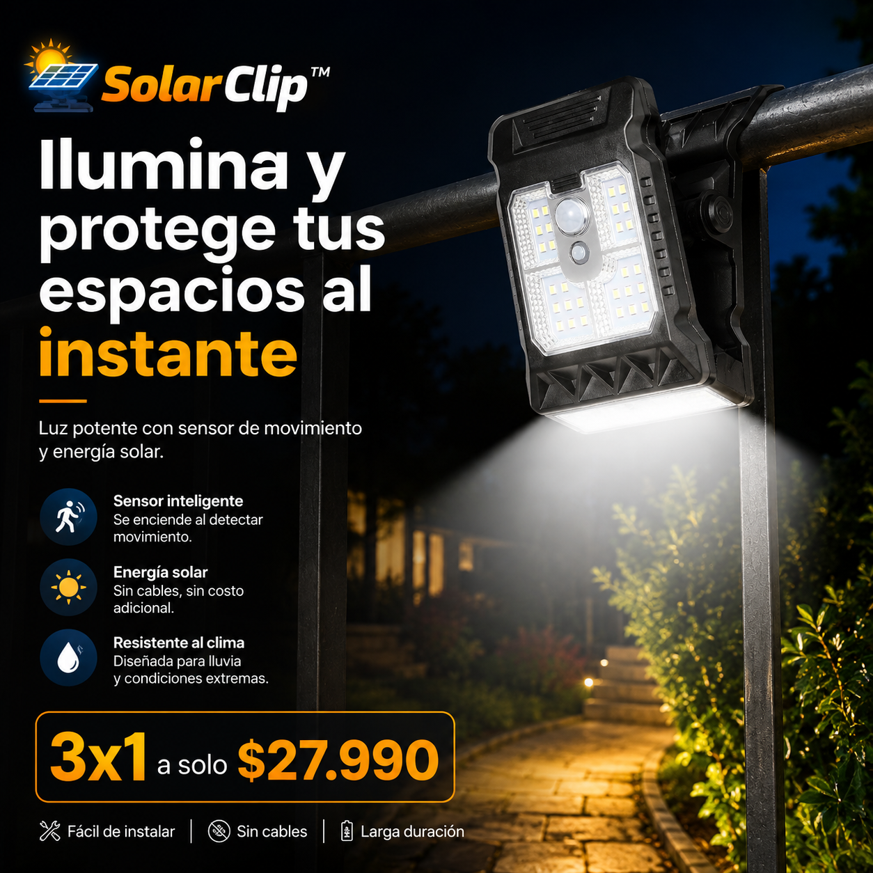 Pack x3 Lámparas Solares Clip - SolarClip™