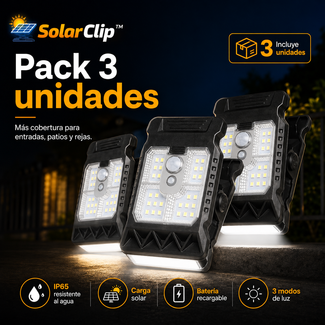 Pack x3 Lámparas Solares Clip - SolarClip™